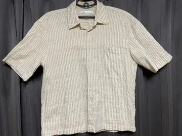 ZARA 반팔 셔츠 L 베이지 스트라이프