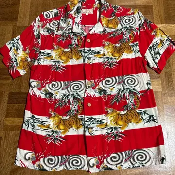 아로하 셔츠 아메카지 호랑이 무늬 올드 셔츠 90'L