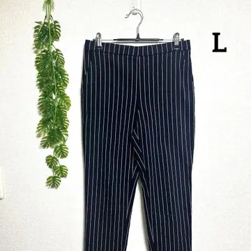 해시 아쉬 L 네이비 스트라이프 캐주얼 팬츠 신축성