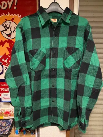 SUGAR CANE 그린 x 블랙 체크 플란넬 셔츠 L