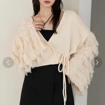 hinari 루프 프린지 니트 가디건 아이보리