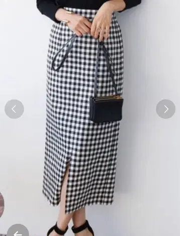 ELFRANK 체크 종아리 기장 I라인 스커트 블랙 FREE