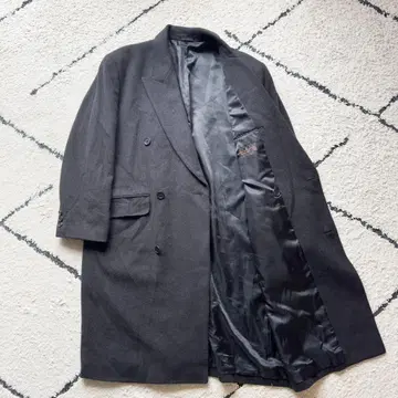 최상급 캐시미어 혼방 더블 체스터 코트 맥시 길이 차콜 그레이 XL