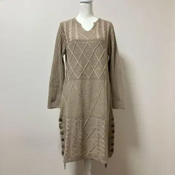 페이보릿 니트 롱 원피스 베이지 버튼 어른 내추럴