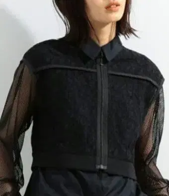 [ Ray BEAMS ] 레이스 지퍼 프렌치 슬리브 베스트