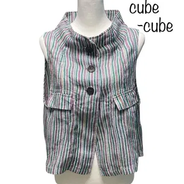센소유니코 cube-cube 린넨 레이온 지레 베스트 스트라이프 38