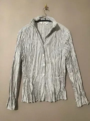 일산토르 스트라이프 패턴 긴팔 블라우스 자켓 42 파랑 화이트