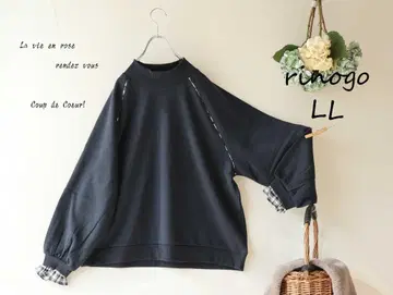 새상품 할인 LL 네이비 * 소매 체크 프릴 모크넥 맨투맨 빅 사이즈