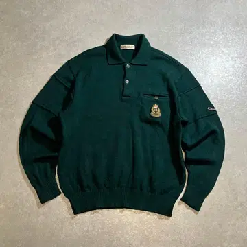 00s archive 울 니트 피케 셔츠 모스그린 스웨터 구제 의류