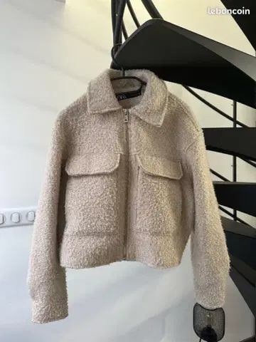 베이지 보아 자켓 크롭 기장