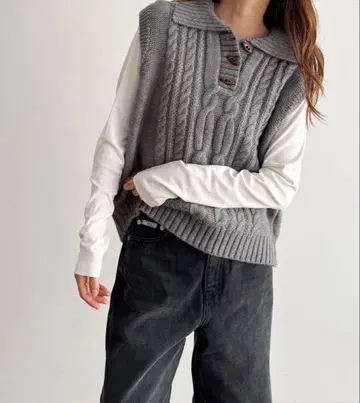 CANAL JEAN 케이블 니트 베스트 ONE SIZE 그레이