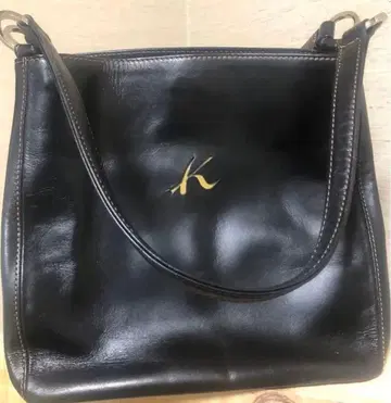 키타무라 블랙 가죽 숄더백 로고