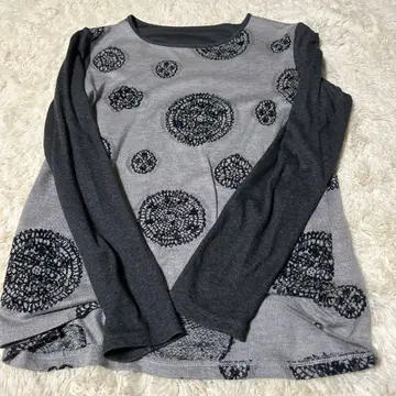 Gabardine k.T 원형 무늬 긴팔 상의 그레이 블랙