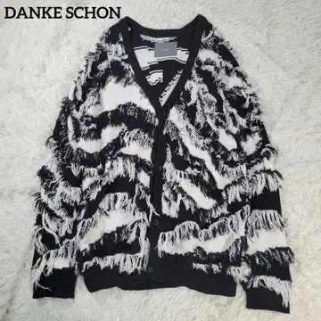 새상품급 단케셰인 가디건 니트 프린지 바이컬러 오버 사이즈