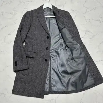 새상품급 유나이티드 애로우즈 실크 혼방 체스터 코트 그레이 헤링본 S