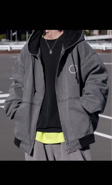 Perushu 빈티지 가공 덕 후드 블루종