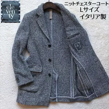[ 새상품급 ] 일레븐티 니트 체스터 코트 트위드 네이비 L 이탈리아제