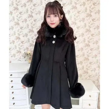 ROJITA 백리본 후디 코트 블랙