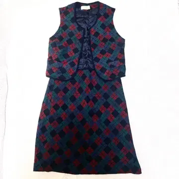 [ 90s ] 셋업 베스트 스커트 아가일 무늬 니트 네이비