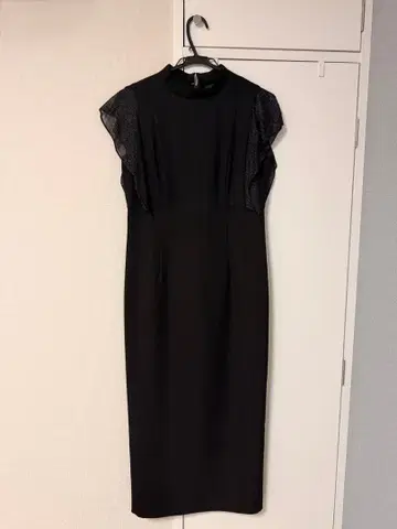 블랙 프릴 슬리브 타이트 드레스