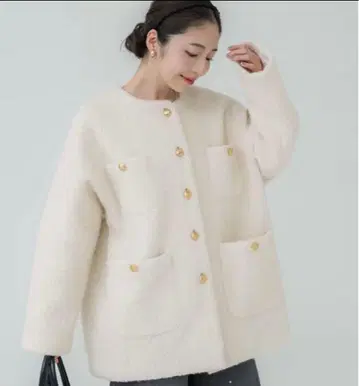 coca 푸들 금장 버튼 노카라 코트 여성용 L 사이즈
