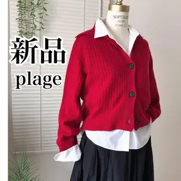 [ 새상품 ] plage 숄카라 숏 가디건 리브 니트 빨간색