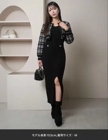 LIPSERVICE 트위드 앙상블 니트 원피스