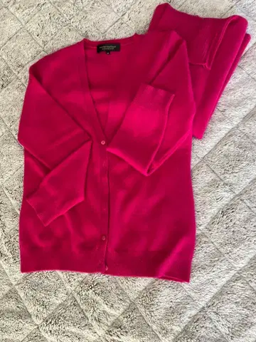 캐시미어 100% 핑크 가디건 앙상블 터틀 니트 스웨터