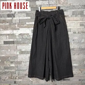 PINK HOUSE 핑크하우스 데님 와이드 팬츠 리본 벨트 하카마 팬츠