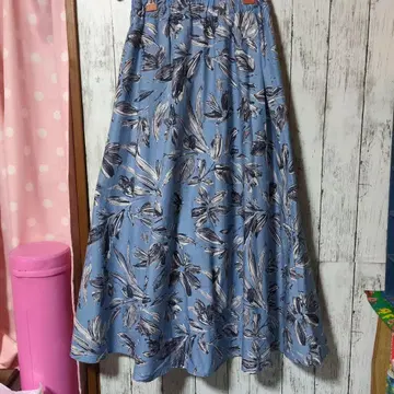 CLOCHE 크로셰 꽃무늬 플레어 롱 스커트 파랑 블루