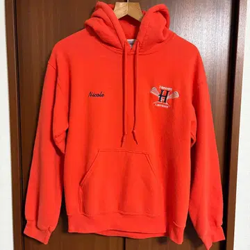 90s 빈티지 후드티 자수 디자인 S 페이드 오렌지