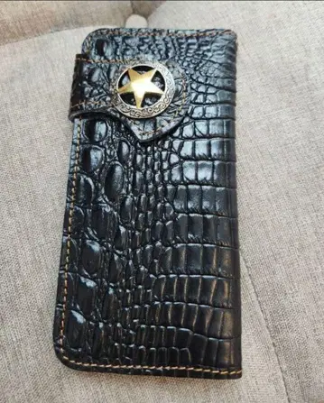 바이커즈 지갑 천연 가죽 소가죽 악어 엠보 블랙 지갑 가죽 네이비 콘초