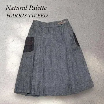 [ 새상품급 ] 내추럴 레트 해리스 트위드 플리츠 퀼트 벨트 스커트