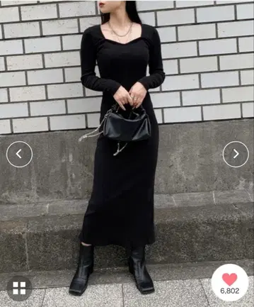 러브유 하트넥 스트레치 롱 원피스