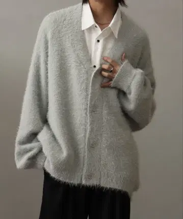 리치 샤기 패브릭 오버 사이즈 니트 가디건