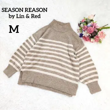 시즌리즈 보더 하이넥 니트 스웨터 베이지 부드러움 6065