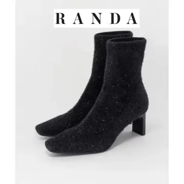 [미사용 새상품] RANDA 스팽글 모헤어 블랙 숏부츠 M