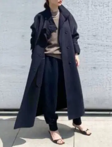이에나 다크 네이비 롱 코트 울 혼방