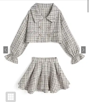 트위드 자켓 x 프릴 미니 스커트 셋업