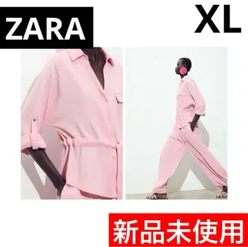 미사용 새상품 ZARA 하자품 핑크 셔츠 XL 크레이프 사파리 셔츠