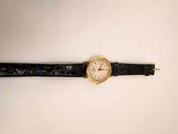 아날로그 손목시계 골드 케이스 블랙 가죽