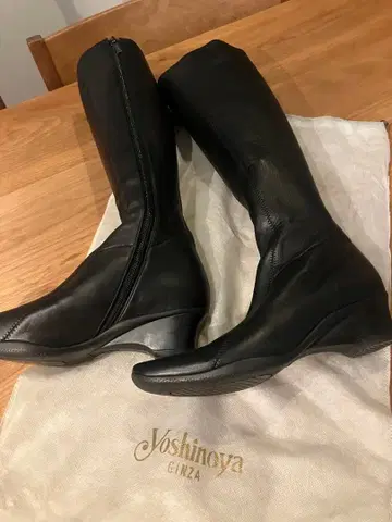 긴자 카네마츠 블랙 가죽 롱 부츠