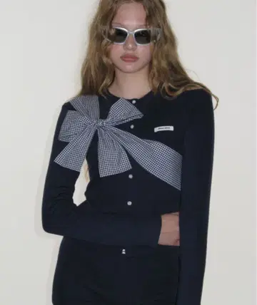 [미개봉 새상품] CRANK 리본 니트 가디건 네이비