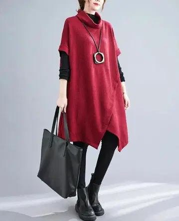 와인 레드 버건디 터틀넥 니트 튜닉