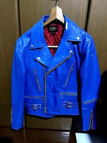 파랑 가죽 더블 라이더 자켓