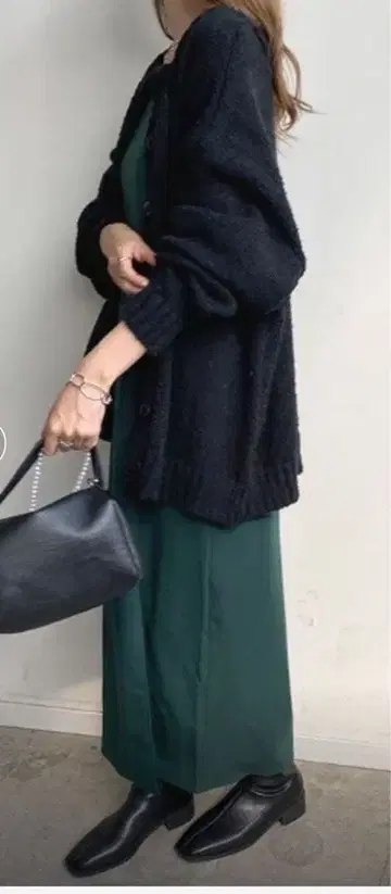 블랙 니트 가디건 긴팔 오버 사이즈