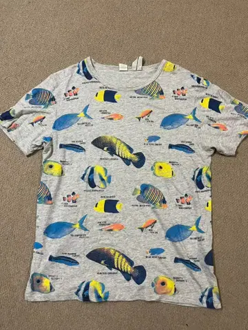 짐 마스터 물고기 프린트 티셔츠 그레이
