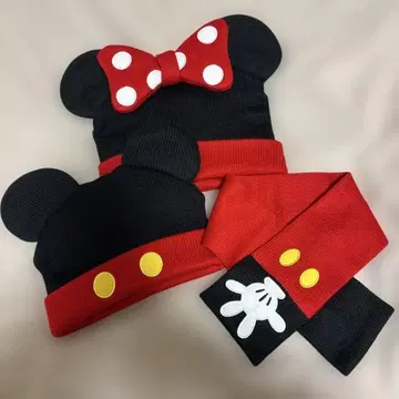 미키 미니 귀 달린 니트 모자와 머플러 세트