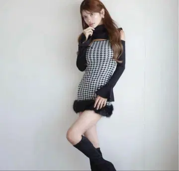 randy 2way 하운드 투스 퍼 미니 원피스