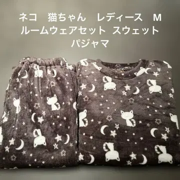 [ 새상품 ] 플란넬 소재 여성용 파자마 고양이 룸웨어 세트